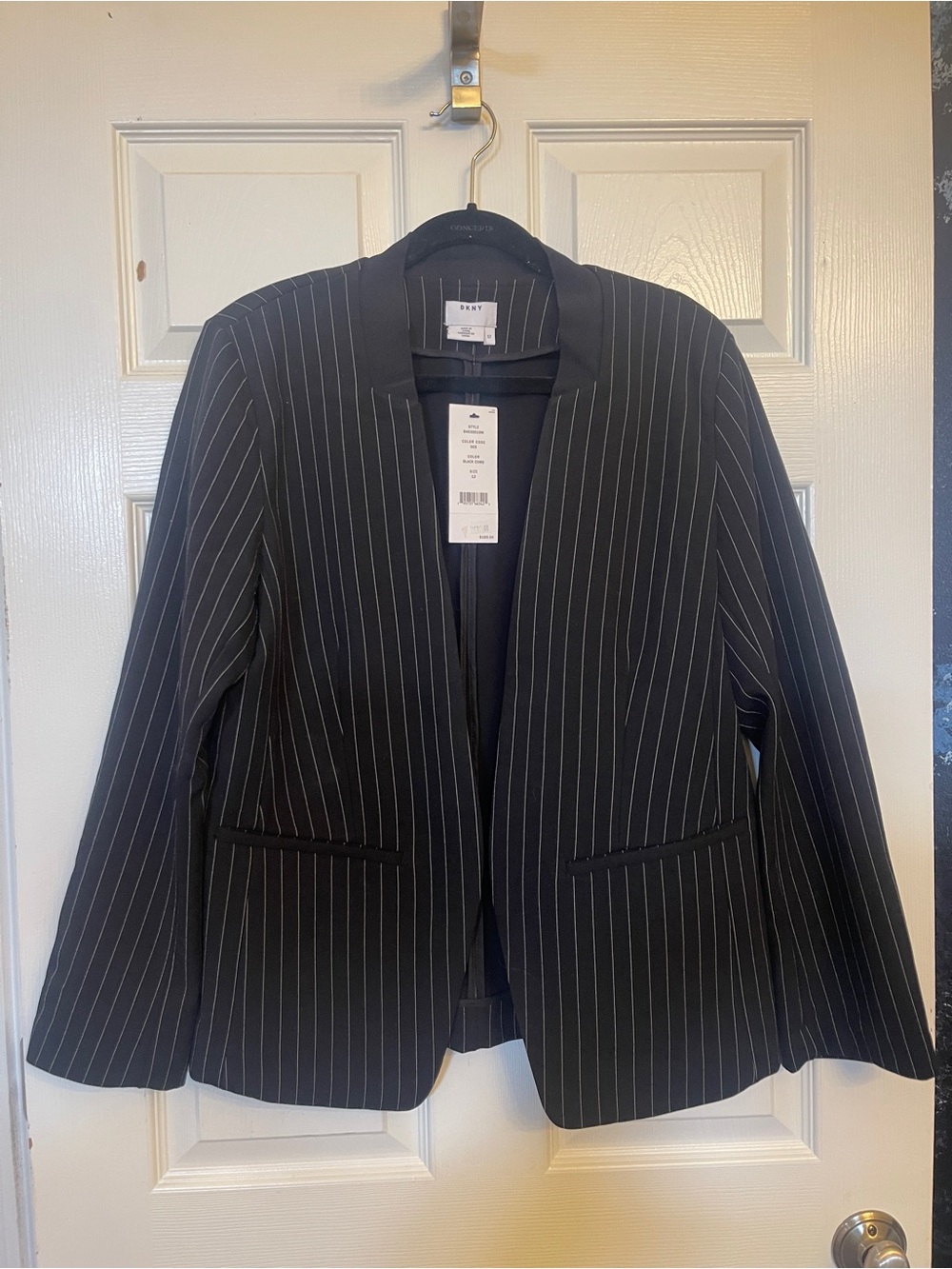 DKNY Black Pinstripe Open Blazer Jacket